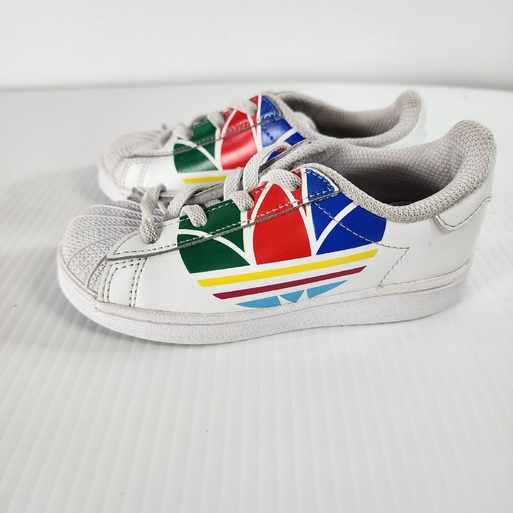 Adidas Superstar Pure Colorful Trefoil White Sneaker Shoes Toddler 9 ART FW4017